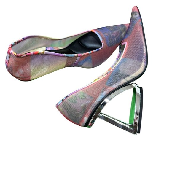 Gianni Bini Iridescent Mesh Pumps with Sculptural Chrome Heel NWT | Size 7.5M - Picture 4 of 8